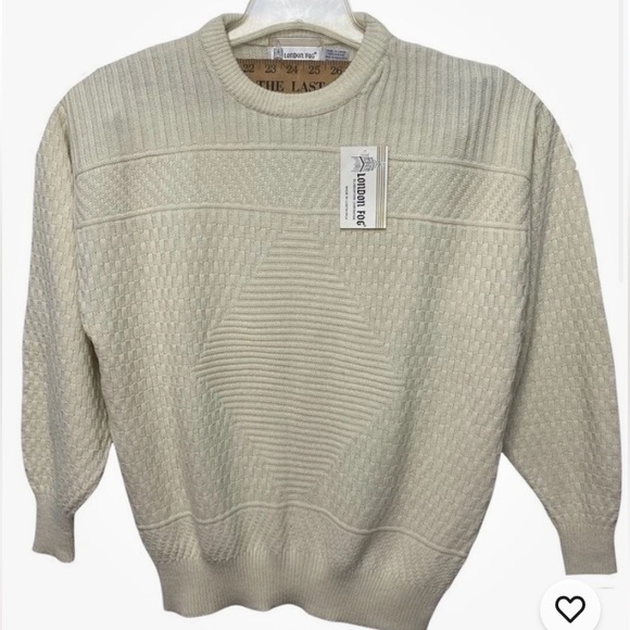 London Fog Knit Crew Neck Sweater Ivory Diamond Knit Basket Knit Rib Knit Men XL - Picture 1 of 7